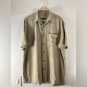 Firethorn 100% Silk Mens Size Large Hawaiian Style Button Up Shirt Hibiscus Palm